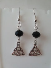 Load image into Gallery viewer, AVBeads Jewelry Charm Earrings Dangle Silver Hook Beaded Black Triquetra