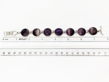 Load image into Gallery viewer, Gemstone Bracelet 7 Stone Amethyst Link Bracelet 7 3/4&quot; length Brass Toggle Clasp Curvy