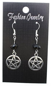 AVBeads Jewelry Charm Earrings Dangle Silver Hook Beaded Black Pentacle