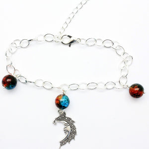 AVBeads Charm Bracelet Moon Charm Blue and Orange Crackle Beads 10" JWL-CBBBO-P5567