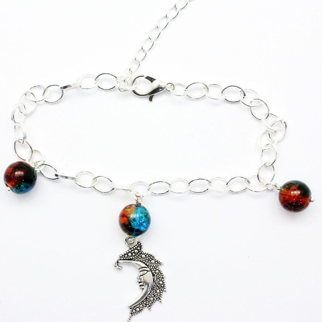 AVBeads Charm Bracelet Moon Charm Blue and Orange Crackle Beads 10