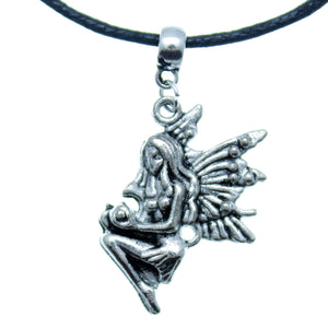 AVBeads Choker Necklace 18" Black Cord with Silver Fairy Charm Pendant 1002