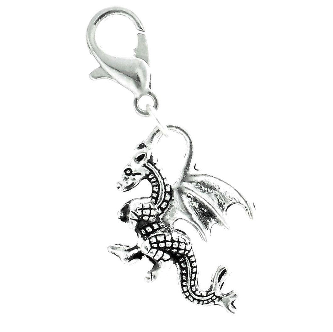 AVBeads Clip-On Charms Dragon Charm 30mm x 15mm Silver JWLCC15107