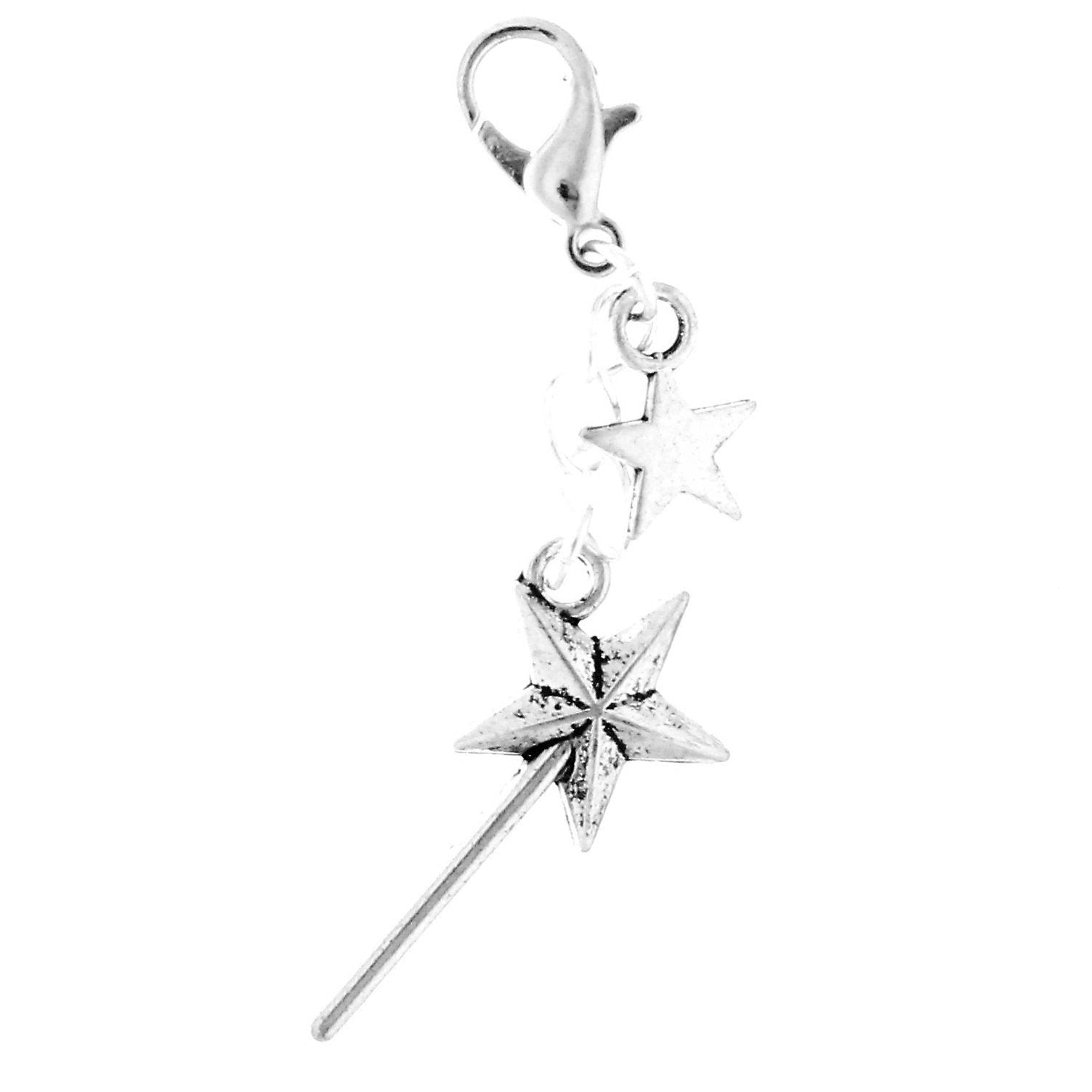 AVBeads Clip-On Charms Moon and Stars Charm 50mm x 7mm Silver