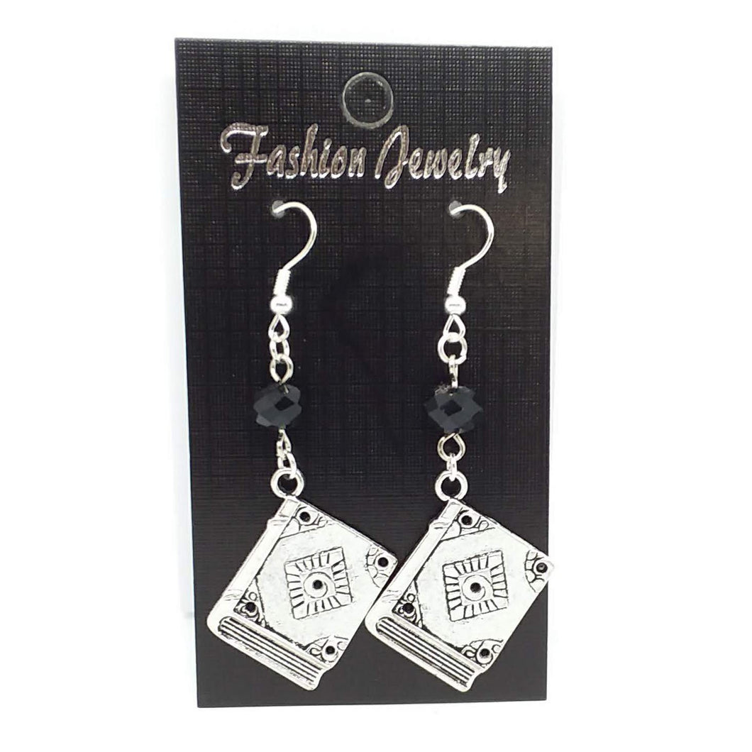 AVBeads Jewelry Charm Earrings Dangle Silver Hook Beaded Black Book