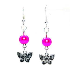 AVBeads Jewelry Charm Earrings Dangle Silver Hook Beaded Fuschia Butterfly