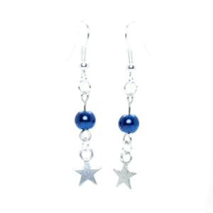 AVBeads Jewelry Charm Earrings Dangle Silver Hook Beaded Blue Star