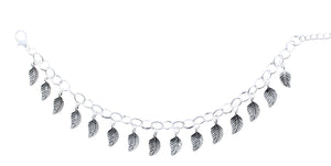 AVBeads Jewelry Leaf Charm Bracelet Adjustable approx. 8" - 10" JWLB101-LE15, Silver, Metal Alloy