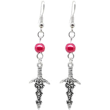 Load image into Gallery viewer, Gothic Halloween Pagan Wicca Wiccan Witch Athame Charm with Silver Plated Metal Ear Hook Dangle Earrings