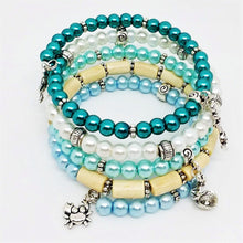 Load image into Gallery viewer, Beaded Memory Wire Bracelet Wrap 5Layer Charm Bracelet Beach Charms Handmade