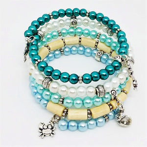 Beaded Memory Wire Bracelet Wrap 5Layer Charm Bracelet Beach Charms Handmade