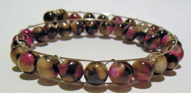 Bracelet Memory Wire with Rim Wire Bracelet Beaded Brown Pink Decorative - Free Shipping