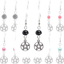 Load image into Gallery viewer, Celtic Gothic Halloween Pagan Wicca Wiccan Pentacle Charm Beaded with Silver Plated Metal Ear Hook Dangle Earrings