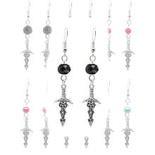 Load image into Gallery viewer, Gothic Halloween Pagan Wicca Wiccan Witch Athame Charm with Silver Plated Metal Ear Hook Dangle Earrings