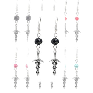 Gothic Halloween Pagan Wicca Wiccan Witch Athame Charm with Silver Plated Metal Ear Hook Dangle Earrings