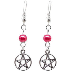 Celtic Gothic Halloween Pagan Wicca Wiccan Pentacle Charm Beaded with Silver Plated Metal Ear Hook Dangle Earrings