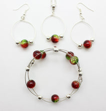 Load image into Gallery viewer, Jewelry Set XMAS-JWL-1014 Red Green Silver 10mm Beads on Wire - Free Shipping