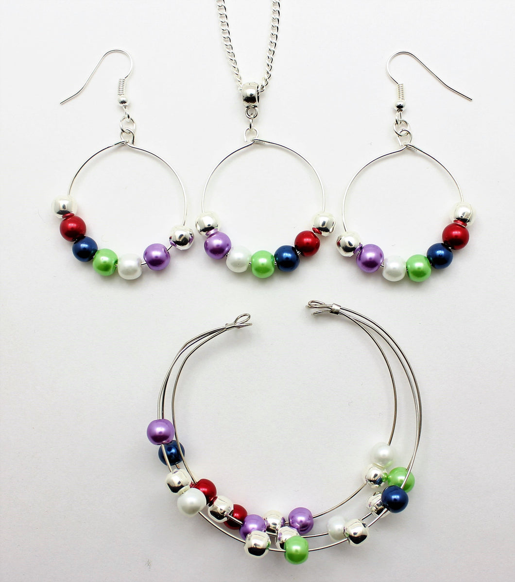 Jewelry Set JWL-SET-1005 Multi Color 6mm Beads on Wire - Free Shipping