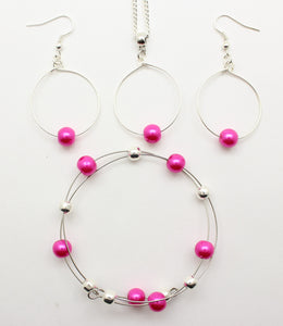 Jewelry Set JWL-SET-1001 Pink Silver 8mm Beads on Wire - Free Shipping