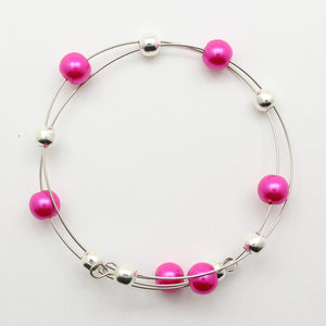 Jewelry Set JWL-SET-1001 Pink Silver 8mm Beads on Wire - Free Shipping