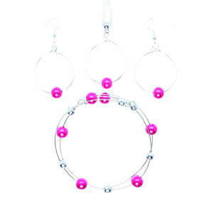 Jewelry Set JWL-SET-1001 Pink Silver 8mm Beads on Wire - Free Shipping