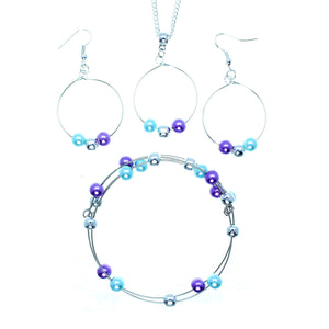 Jewelry Set JWL-SET-1003 Purple Blue Silver 6mm Beads on Wire - Free Shipping