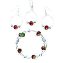 Load image into Gallery viewer, Jewelry Set XMAS-JWL-1014 Red Green Silver 10mm Beads on Wire - Free Shipping