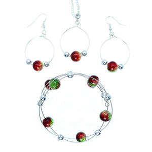 Jewelry Set XMAS-JWL-1014 Red Green Silver 10mm Beads on Wire - Free Shipping