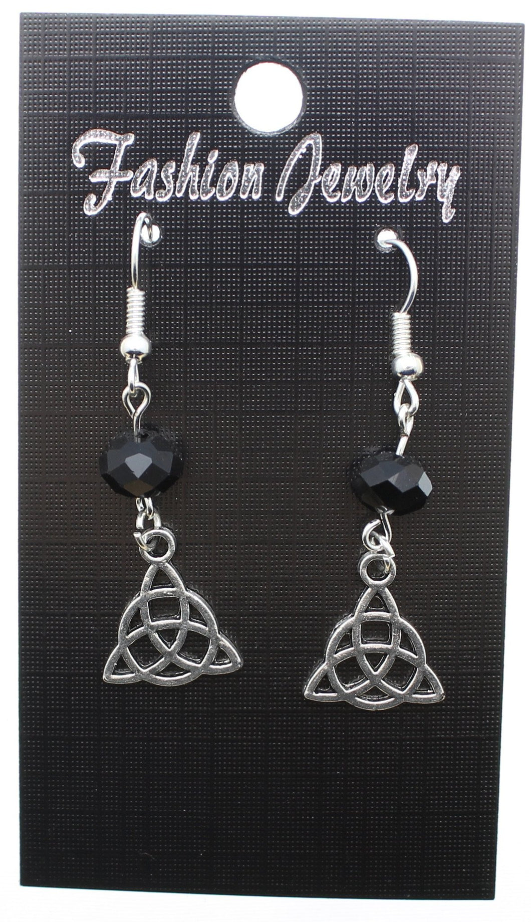 AVBeads Jewelry Charm Earrings Dangle Silver Hook Beaded Black Triquetra