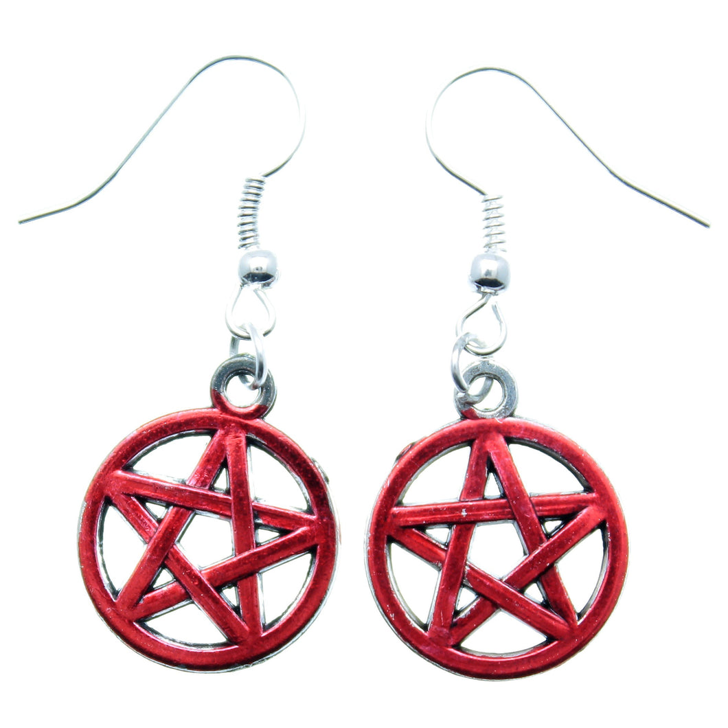 AVBeads Jewelry Charm Earrings Dangle Silver Hook Pentacle Red