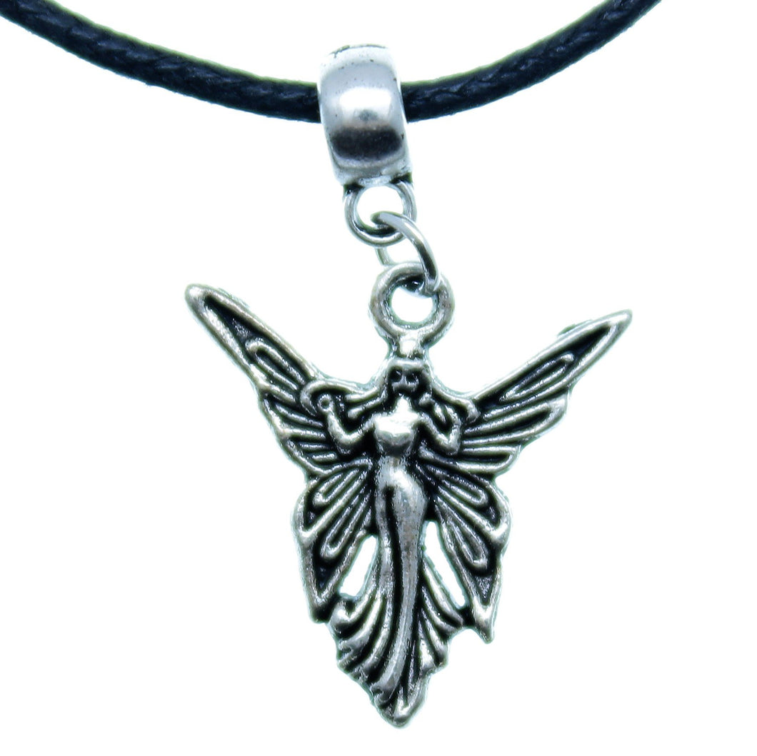 Charm Necklace Black Silver JWL-NLCB-CHM01612 Fairy with Bail