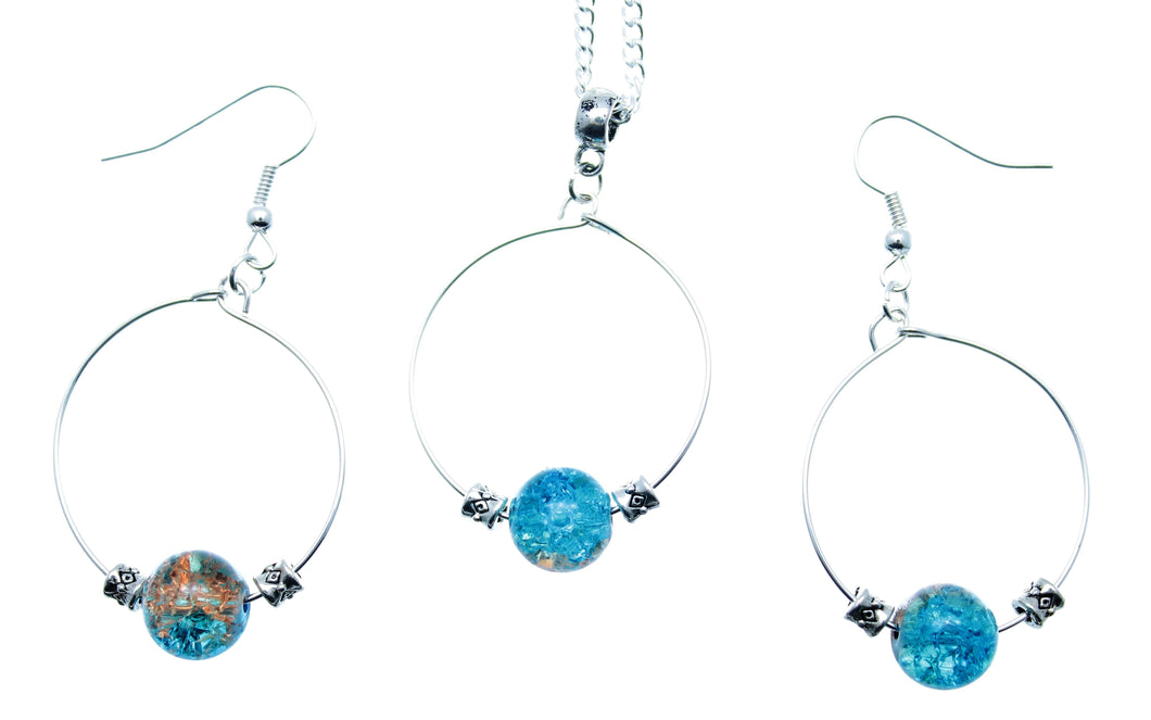 Jewelry Set JWL-SET-1009 Hoop Set Blue Brown Silver - Free Shipping